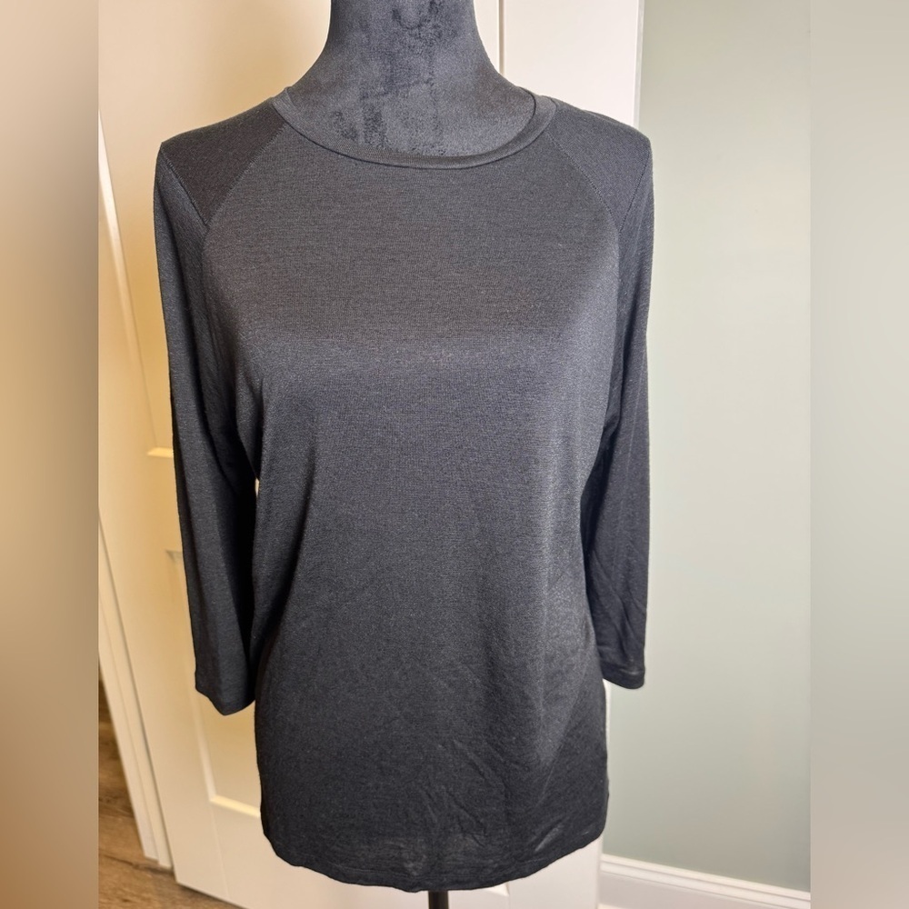 VINCE CREW NECK 3/4 SLEEVE WOMEN TEE SHIRT lightweight black